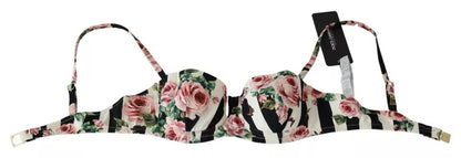 Dolce & Gabbana Multicolor Striped Rose Print Swimwear Bikini Top Dolce & Gabbana