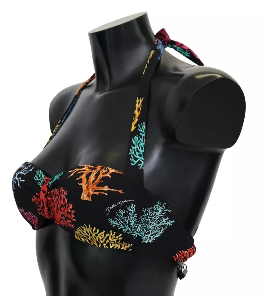 Dolce & Gabbana Black Corals Print Swimsuit Beachwear Bikini Top Dolce & Gabbana