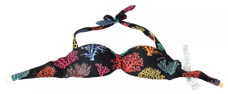 Dolce & Gabbana Black Corals Print Swimsuit Beachwear Bikini Top Dolce & Gabbana