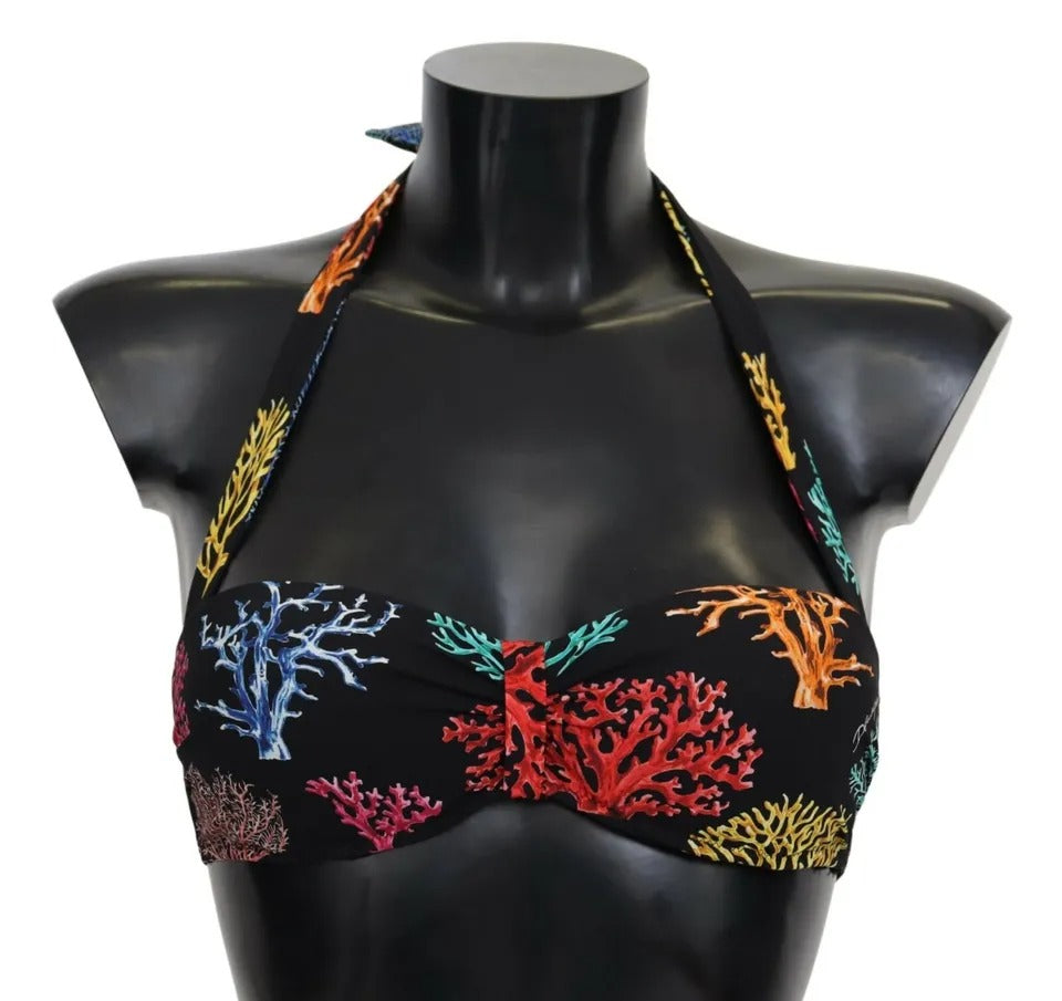 Dolce & Gabbana Black Corals Print Swimsuit Beachwear Bikini Top Dolce & Gabbana