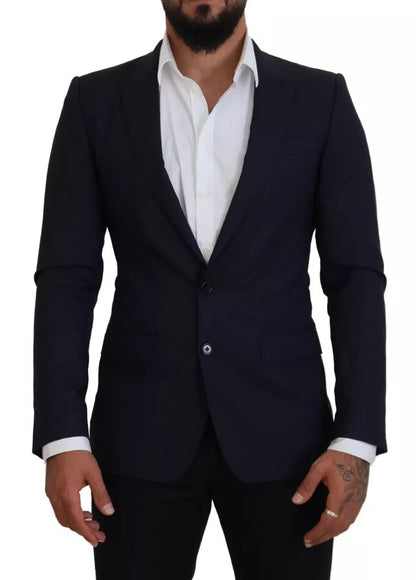 Dolce & Gabbana Blue Wool Slim Fit Formal Coat Men Blazer Dolce & Gabbana