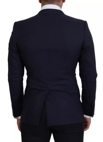 Dolce & Gabbana Blue Wool Slim Fit Formal Coat Men Blazer Dolce & Gabbana