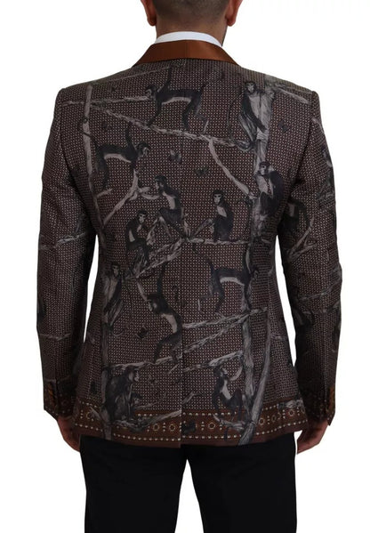 Dolce & Gabbana Bronze Monkey Print Silk Slim Jacket Blazer Dolce & Gabbana