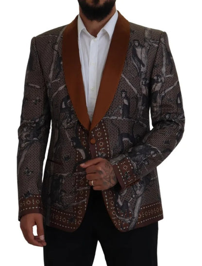 Dolce & Gabbana Bronze Monkey Print Silk Slim Jacket Blazer Dolce & Gabbana