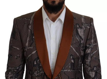 Dolce & Gabbana Bronze Monkey Print Silk Slim Jacket Blazer Dolce & Gabbana