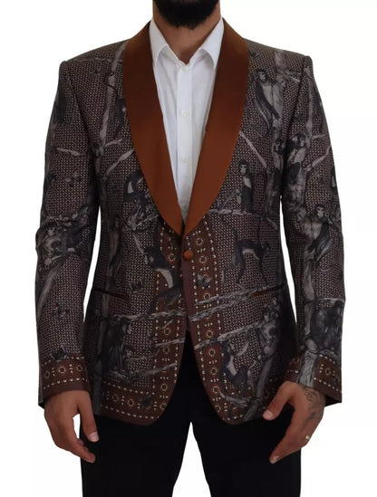 Dolce & Gabbana Bronze Monkey Print Silk Slim Jacket Blazer Dolce & Gabbana