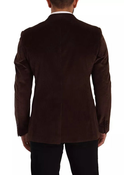 Dolce & Gabbana Brown Corduroy Slim Fit Coat DG Logo Blazer Dolce & Gabbana