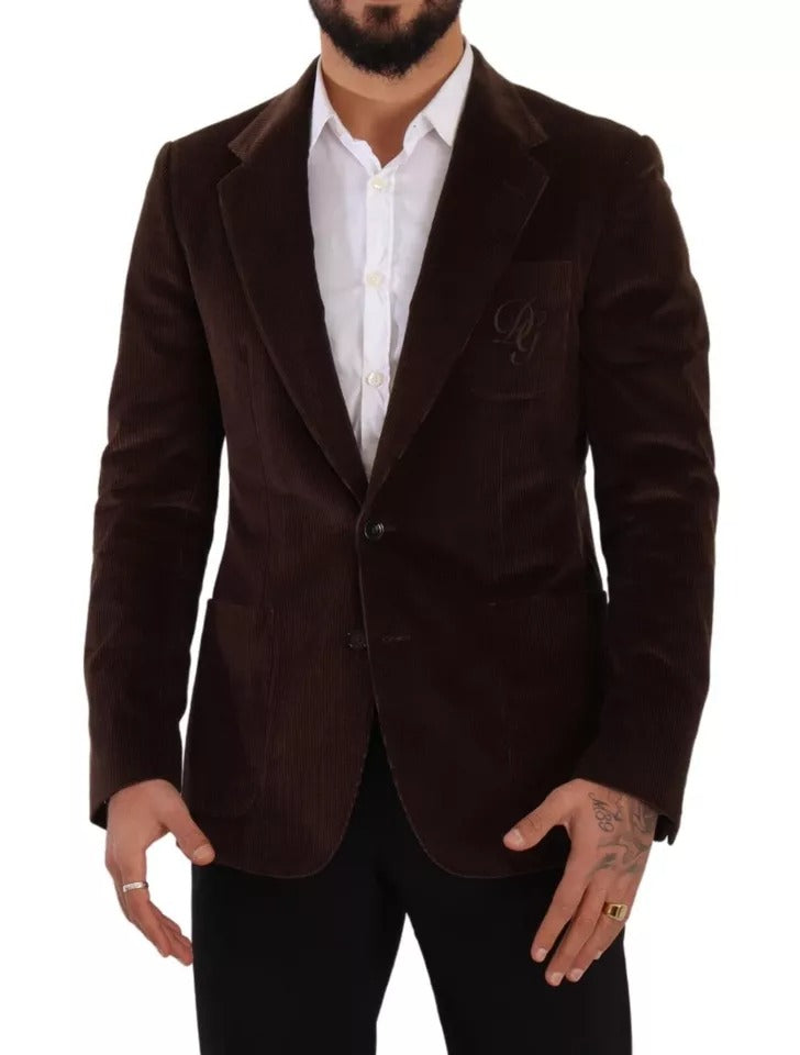 Dolce & Gabbana Brown Corduroy Slim Fit Coat DG Logo Blazer Dolce & Gabbana