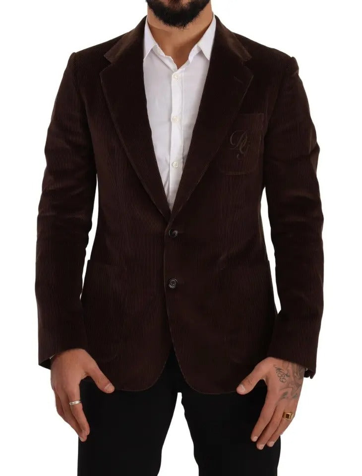 Dolce & Gabbana Brown Corduroy Slim Fit Coat DG Logo Blazer Dolce & Gabbana