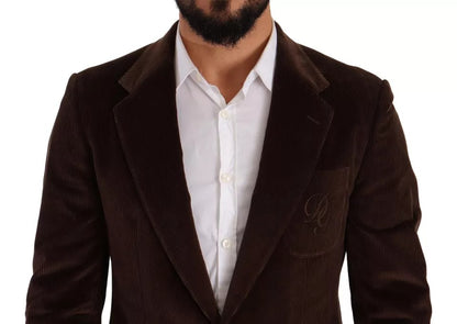 Dolce & Gabbana Brown Corduroy Slim Fit Coat DG Logo Blazer Dolce & Gabbana