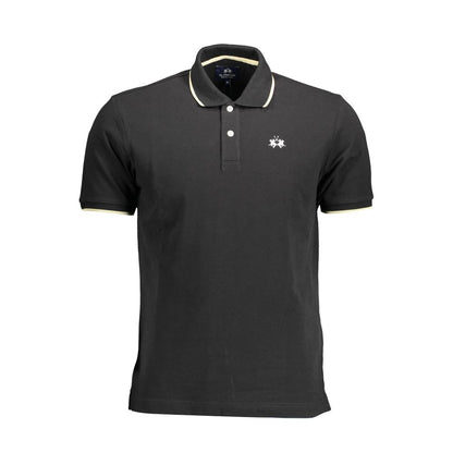 La Martina Elegant Black Cotton Polo with Contrasting Accents La Martina