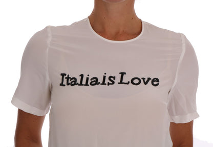 Dolce & Gabbana Silk Sequined 'Italia Is Love' White Blouse Dolce & Gabbana