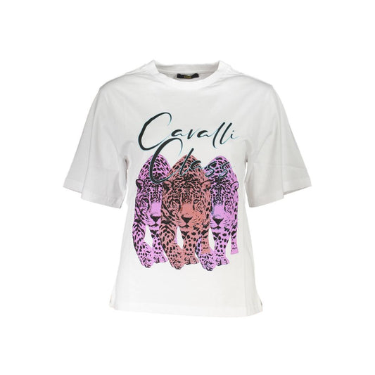 Cavalli Class Chic Slim Fit White Tee with Signature Print Cavalli Class