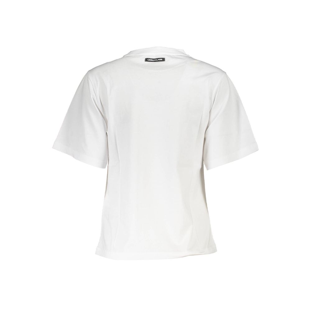 Cavalli Class Chic Slim Fit White Tee with Signature Print Cavalli Class