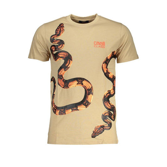 Cavalli Class Beige Cotton T-Shirt Cavalli Class