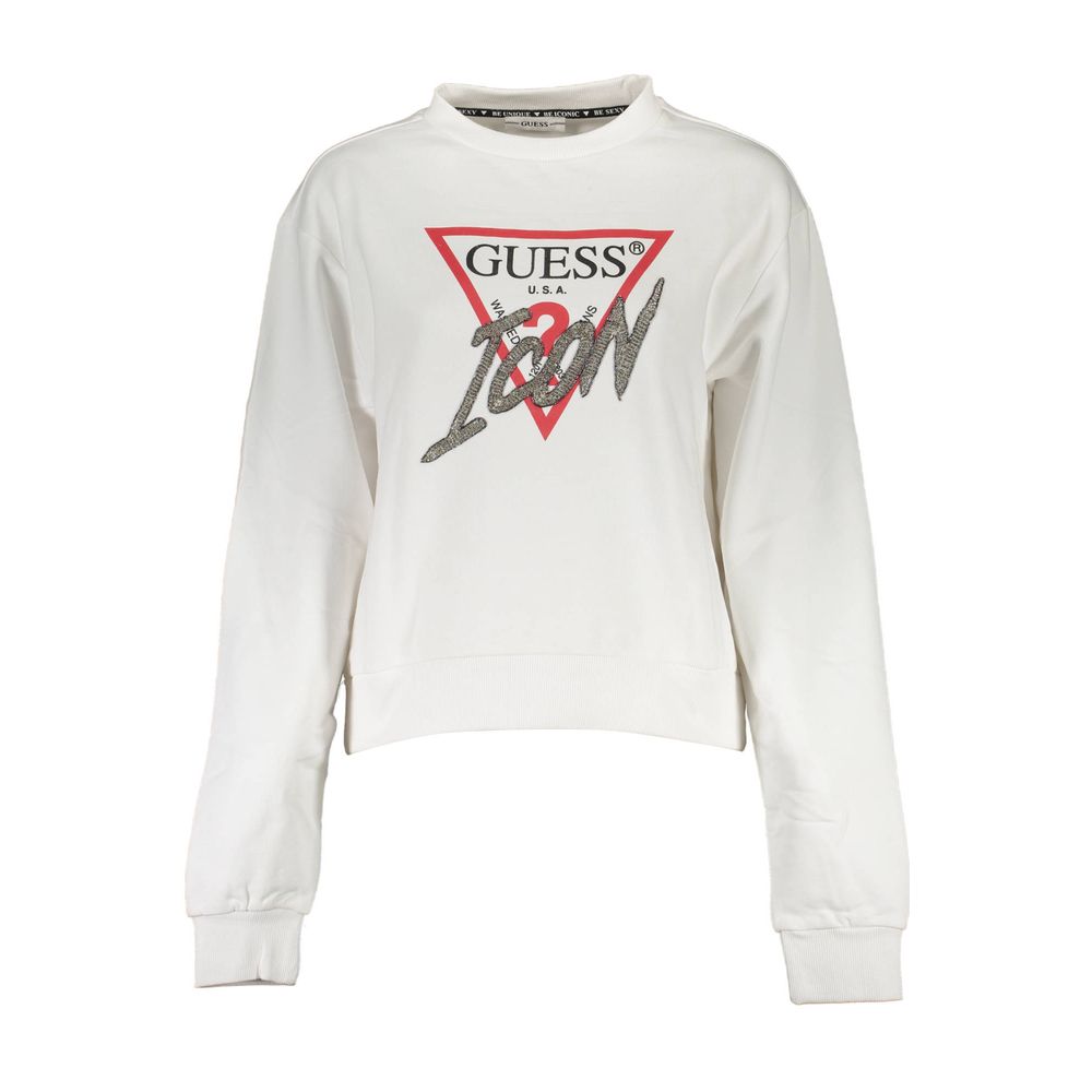 Guess Jeans Chic White Printed Sweatshirt with Rhinestones Guess Jeans