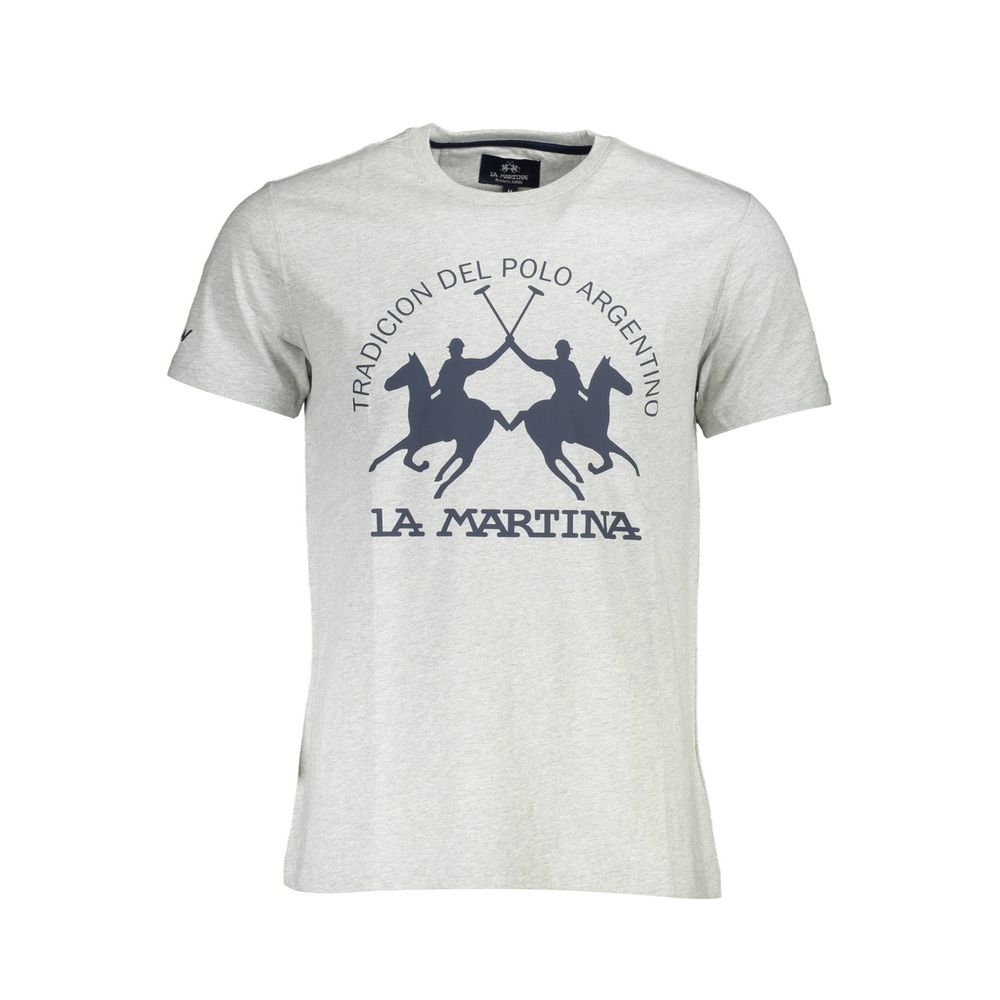 La Martina Elegant Gray Round Neck Tee with Iconic Logo La Martina