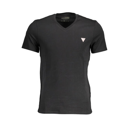 Guess Jeans Sleek V-Neck Logo Tee in Classic Black Guess Jeans