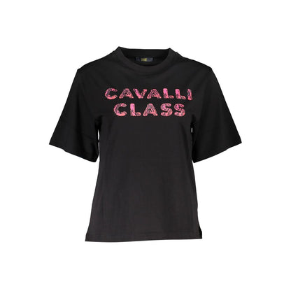 Cavalli Class Elegant Black Cotton Tee with Signature Print Cavalli Class