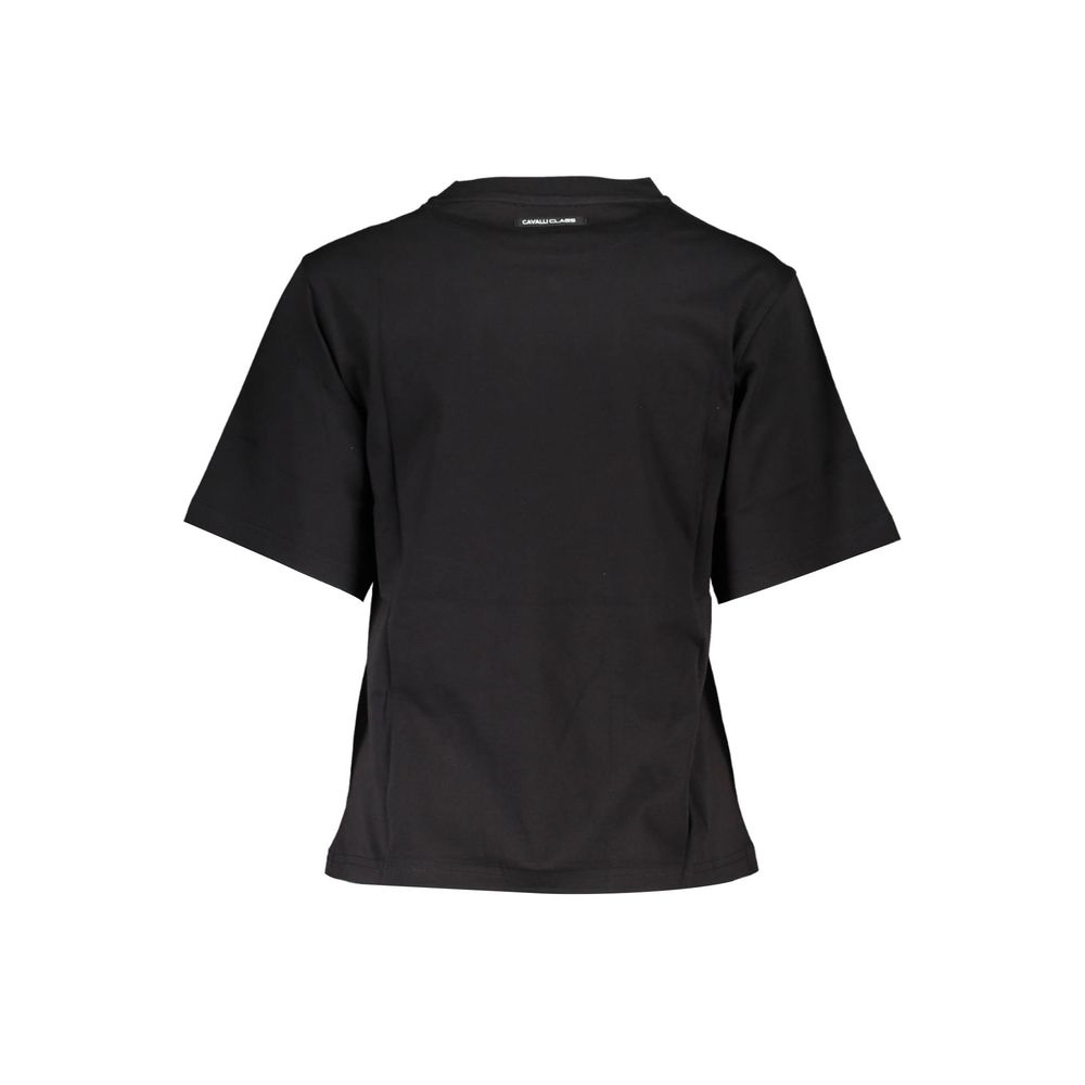 Cavalli Class Elegant Black Cotton Tee with Signature Print Cavalli Class