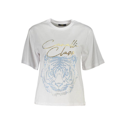 Cavalli Class Chic White Printed Tee with Timeless Elegance Cavalli Class