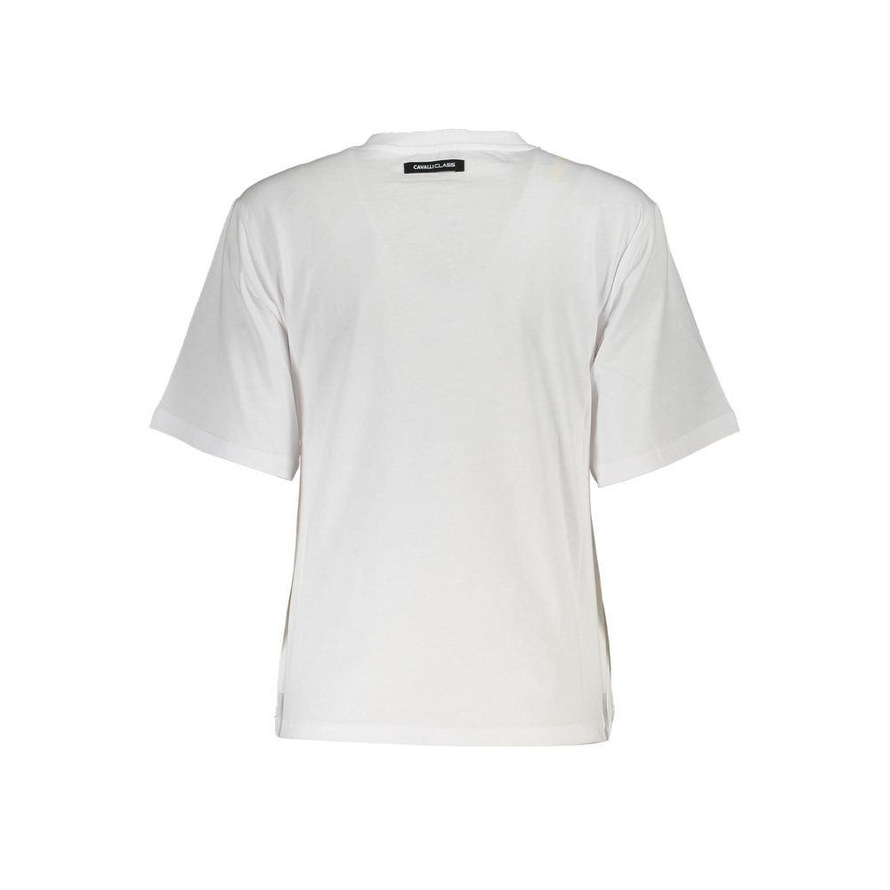 Cavalli Class Chic White Printed Tee with Timeless Elegance Cavalli Class