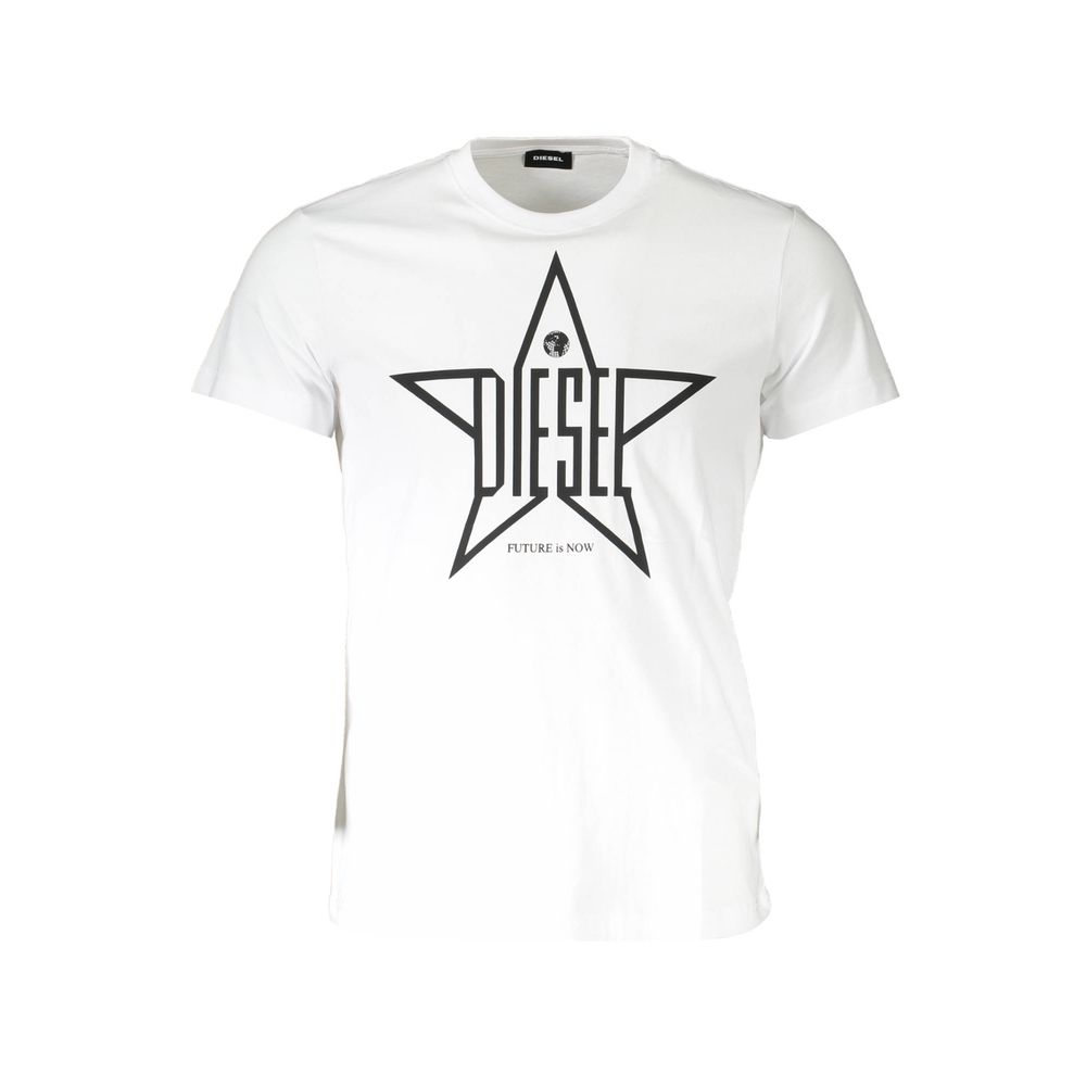 Diesel Sleek White Round Neck Tee with Logo Detail Diesel