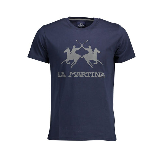 La Martina Chic Blue Crew Neck Tee with Emblem Print La Martina