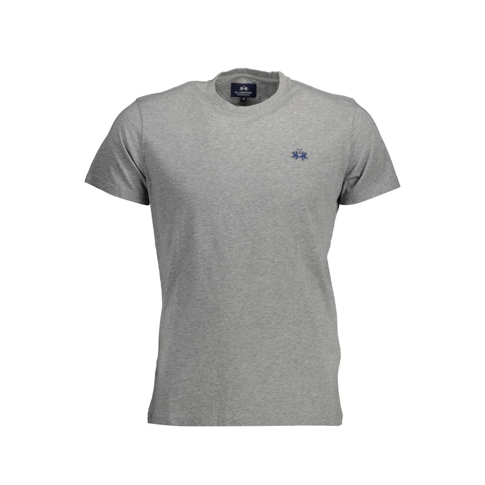 La Martina Exquisite Embroidered Gray Cotton Tee La Martina