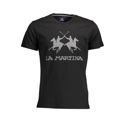 La Martina Elegant Black Crew Neck Cotton Tee La Martina