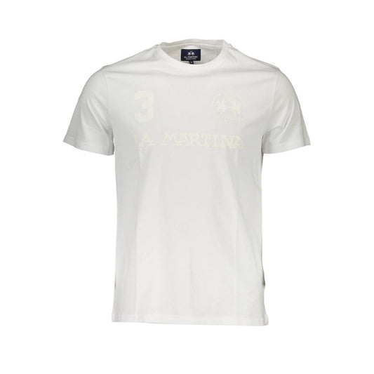 La Martina Elegant White Crew Neck Tee with Logo Print La Martina