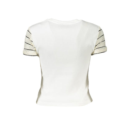 Desigual Chic White Printed Tee with Contrast Detail Desigual