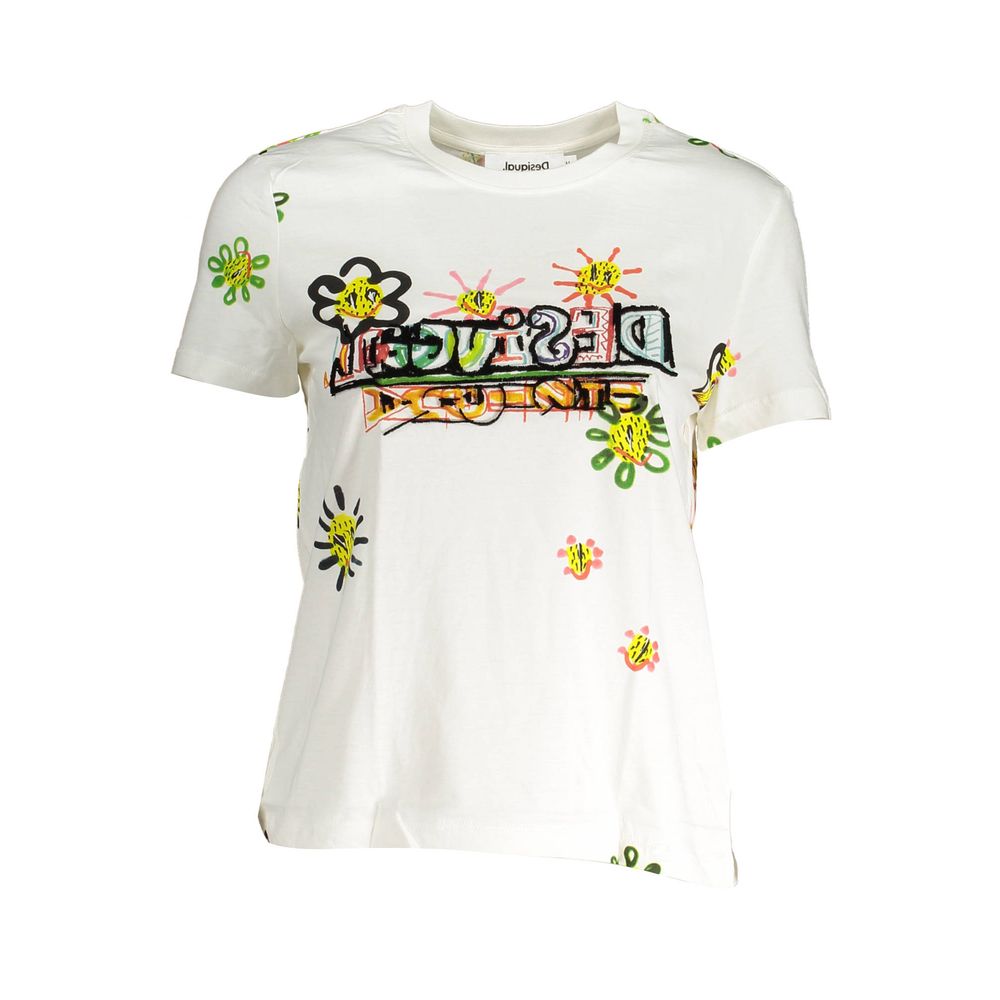 Desigual Chic Printed Round Neck Tee with Contrasting Details Desigual