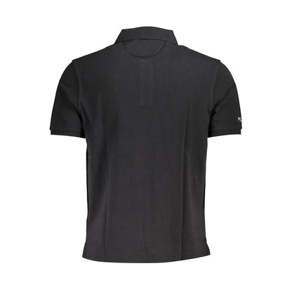 La Martina Sleek Black Cotton Polo Shirt with Embroidery La Martina