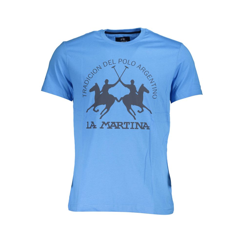 La Martina Regal Blue Cotton Tee with Classic Print La Martina