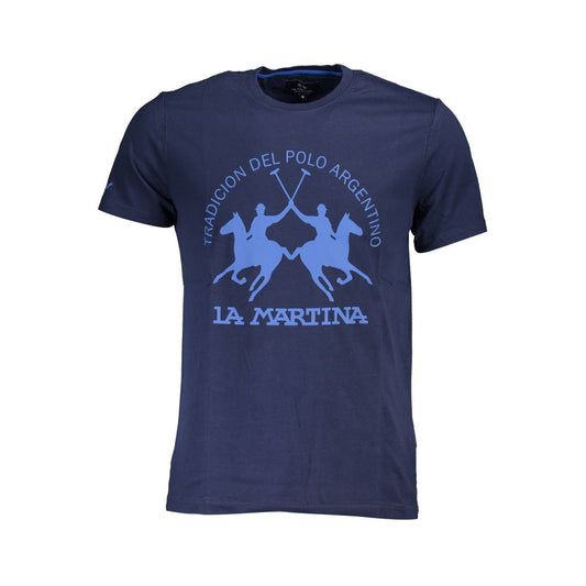 La Martina Elegant Blue Cotton Tee with Chic Print La Martina