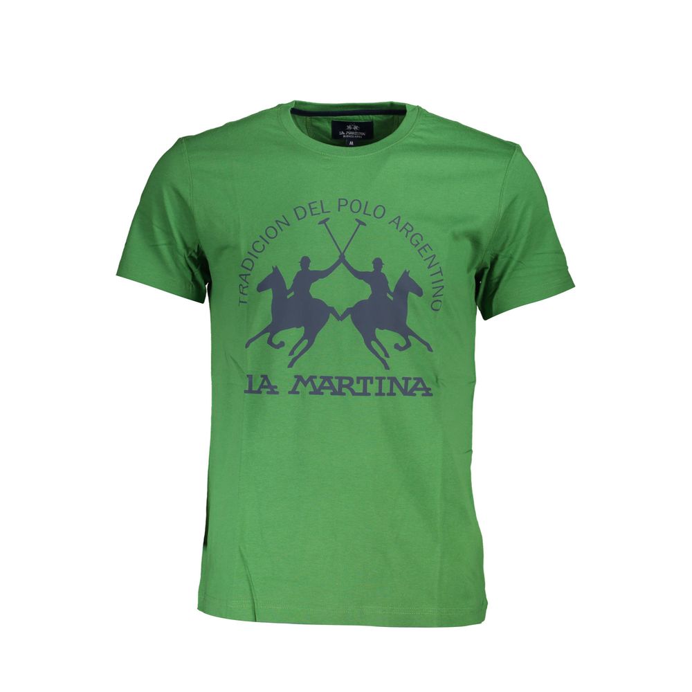 La Martina Elegant Green Cotton Tee with Iconic Print La Martina