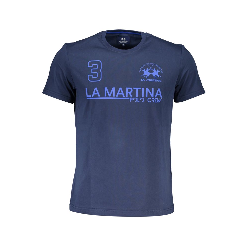 La Martina Elegant Blue Cotton Tee with Signature Print La Martina