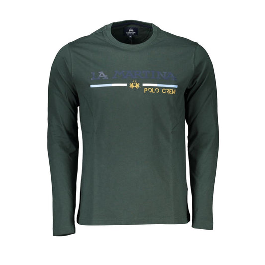 La Martina Elegant Green Embroidered Crew Neck Cotton Tee La Martina