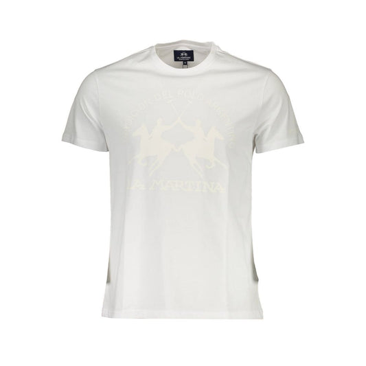 La Martina Elegant White Crew Neck Tee with Signature Print La Martina