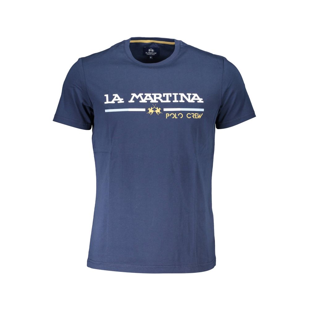 La Martina Elegant Blue Cotton Tee with Iconic Emblem La Martina