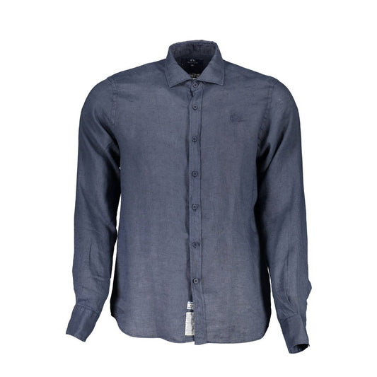 La Martina Elegant Blue Linen Long Sleeve Shirt La Martina