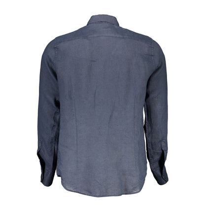 La Martina Elegant Blue Linen Long Sleeve Shirt La Martina