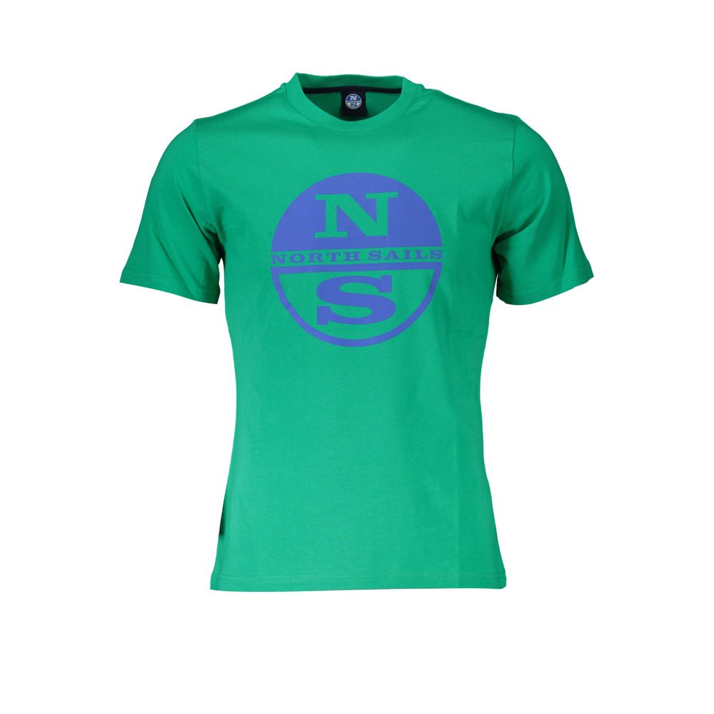 North Sails Green Cotton Logo Tee with Round Neck North Sails