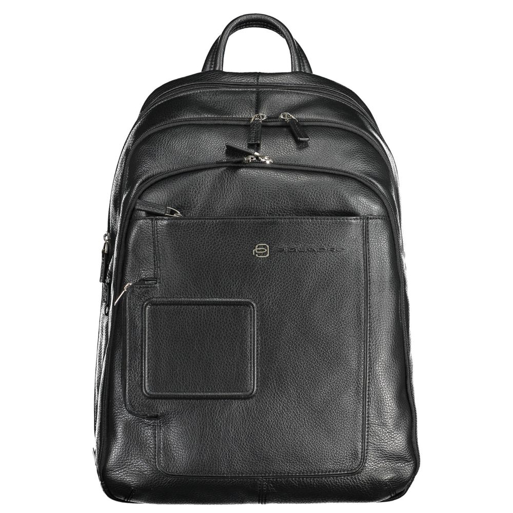 Piquadro Elegant Black Leather Backpack with Laptop Compartment Piquadro