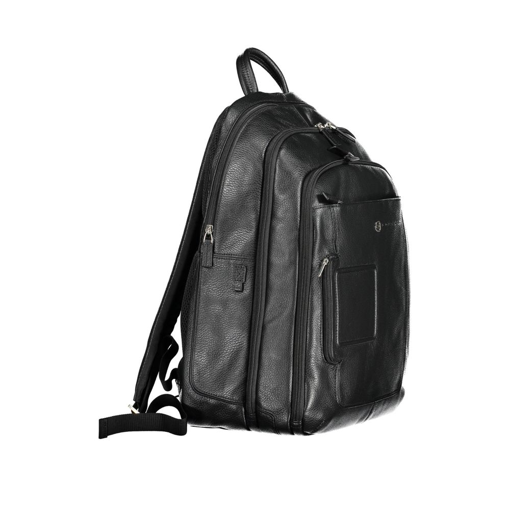 Piquadro Elegant Black Leather Backpack with Laptop Compartment Piquadro