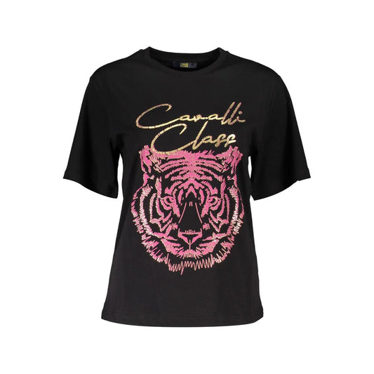 Cavalli Class Elegant Black Cotton Tee with Signature Print Cavalli Class