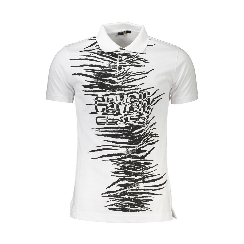 Cavalli Class Elegant White Cotton Polo with Signature Print Cavalli Class