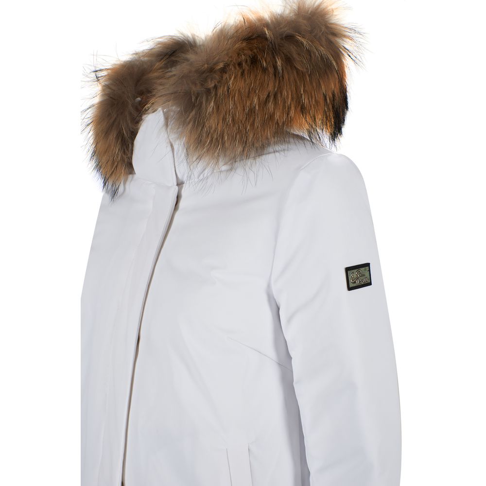 Yes Zee Chic White Down Jacket with Fur-Trimmed Hood Yes Zee