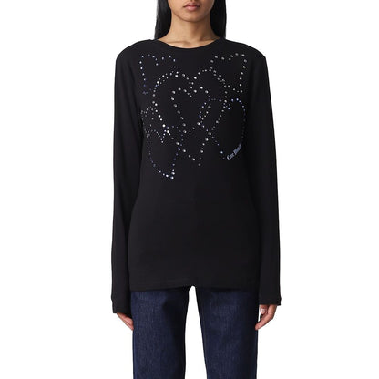 Love Moschino Rhinestone Heart Embellished Cotton Tee Love Moschino